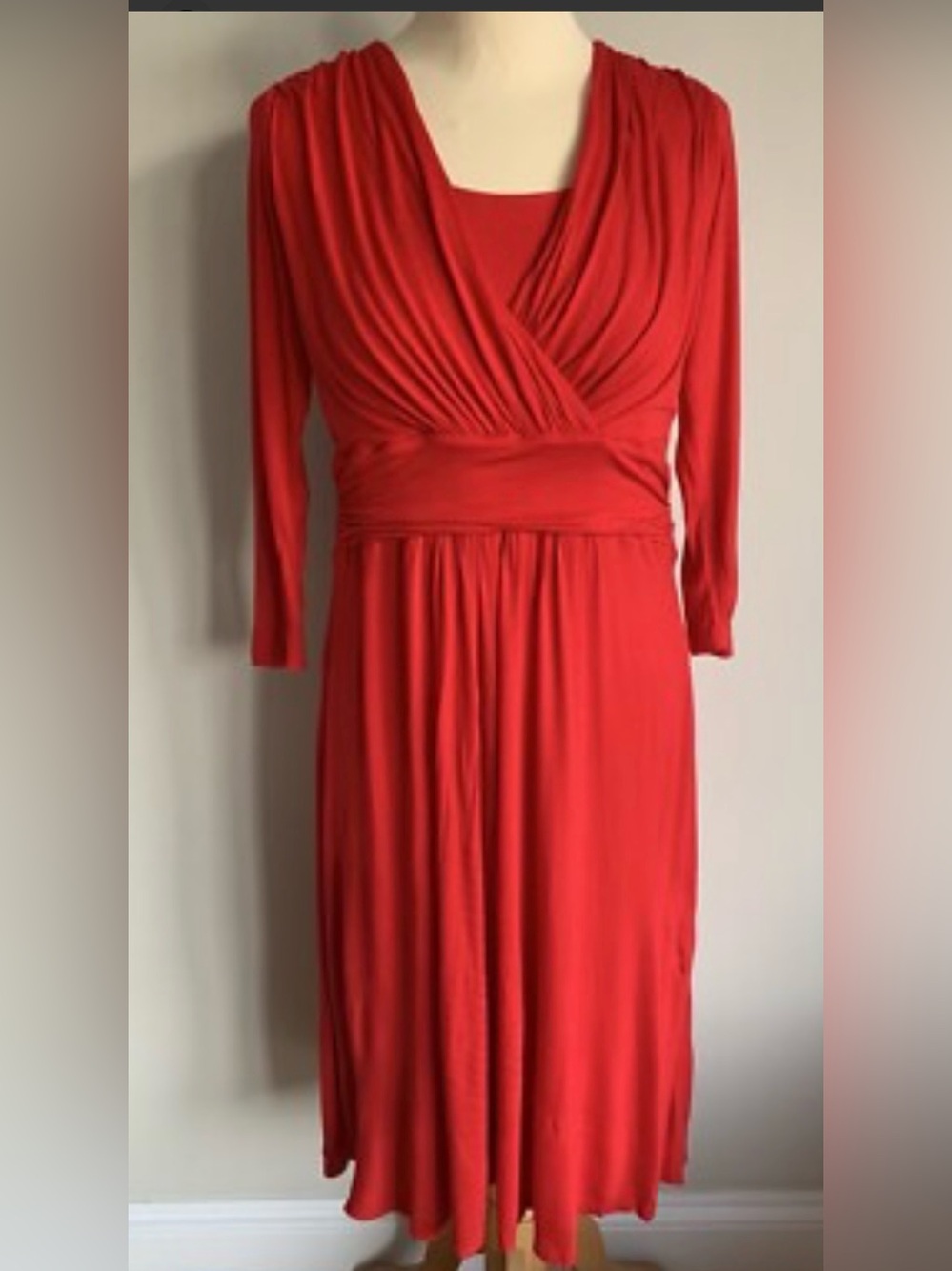 PURE Collection: Red V-Neck Empire Waist Dress - Pure Collection